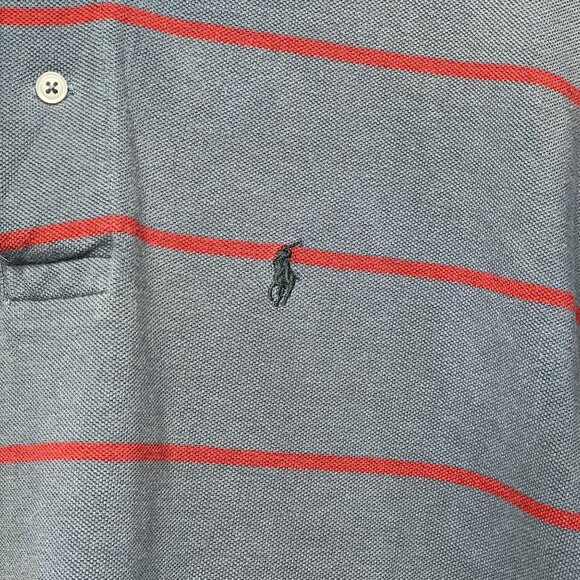 Vintage Polo Ralph Lauren Striped Gray & Red Short-Sleeve Cotton Polo Shirt XL - Picture 4 of 7